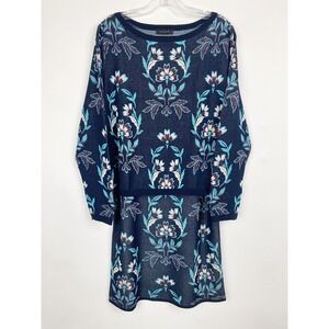 Ann Taylor‎ Floral Jacquard Knit Sweater Skirt 2 Piece Set Womens L Navy NEW